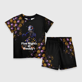 Детский костюм с шортами 3D с принтом Five Nights at Freddy s Луна (паттерн) в Курске,  |  | 5 ночей с фредди | daycare att | five nights at freddys | foxy | security breach | аниматроники | воспитатель | игра | компьютерная игра | луна | фокси | фредди | фреди | чика