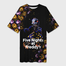 Платье-футболка 3D с принтом Five Nights at Freddy s Луна (паттерн) в Курске,  |  | 5 ночей с фредди | daycare att | five nights at freddys | foxy | security breach | аниматроники | воспитатель | игра | компьютерная игра | луна | фокси | фредди | фреди | чика