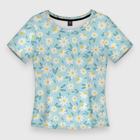 Женская футболка 3D Slim с принтом Ромашковое поле в Курске,  |  | flower | flowers | паттерн | ромашки | цветочки | цветы