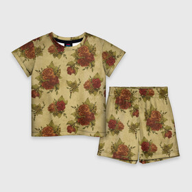 Детский костюм с шортами 3D с принтом Винтажные розы узор в Курске,  |  | винтажные | ретро | розы | старые | узор | цветы