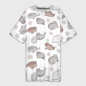 Платье-футболка 3D с принтом Милые тюлени в Курске,  |  | животное | милота | семья | тюлени | тюлень