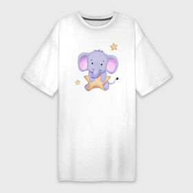 Платье-футболка хлопок с принтом Милый Слонёнок Со Звездой в Курске,  |  | animals | beast | cute | животные | звери | милый | слон | слонёнок