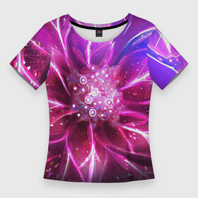 Женская футболка 3D Slim с принтом Неоновый Цветок  Neon Flower в Курске,  |  | абстракт | абстракция | блеск | блестки | блестящий | глиттер | лучи | неон | праздничное | свет | текстура | узоры | фон | цветы