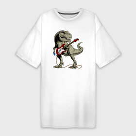 Платье-футболка хлопок с принтом Динозавр рокер в Курске,  |  | dino | dinosaur | tyrannosaurus | tyrex | архозавр | гитара | дино | динозавр | динозавры | рок | тираннозавр | тирекс | юрский период | ящер