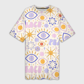 Платье-футболка 3D с принтом ХИППИ ПАТТЕРН В СТИЛЕ 70х в Курске,  |  | 70s | 70е | 80s | 80е | 90е | pattern | retro | геометрия | мир | орнамент | паттерн | ретро | узоры | хиппи | цветы