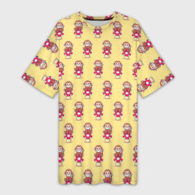 Платье-футболка 3D с принтом Обезьянка на грибе в Курске,  |  | гриб | желтый | животное | красный | милота | обезьяна | улыбка