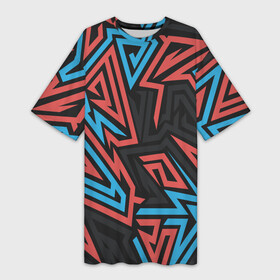 Платье-футболка 3D с принтом Геометрический красный синий паттерн в Курске,  |  | геометрия | красный | паттерн | синий | текстура | угол | цвет | черный
