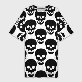 Платье-футболка 3D с принтом черепа на белом фоне в Курске,  |  | background | black | pattern | skeleton | skeletons | skull | skulls | white background | белый фон | паттерн | скелет | скелетты | фон | череп | черепа | черный