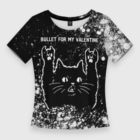 Женская футболка 3D Slim с принтом Bullet For My Valentine  Rock Cat в Курске,  |  | band | bullet | bullet for my valentine | for | metal | rock | valentine | буллет | валентайн | группа | кот | краска | краски | рок | рок кот