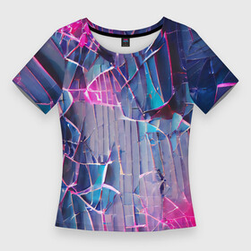 Женская футболка 3D Slim с принтом Осколки стекла в Курске,  |  | abstraction | blue | bright | colors | crack | dark | debris | multicoloured | pink | purple | абстракция | блеск | вспышки | осколки | разбитое | розовый | свет | синий | стекло | темный | треснутое | фиолетовый | яркий