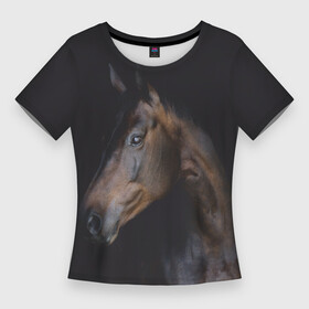 Женская футболка 3D Slim с принтом Лошадь. Благородство в Курске,  |  | благородный | гнедой | голова лошади | животное | конь | лошадь | масть