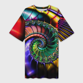 Платье-футболка 3D с принтом Красочная фрактальная спираль  Colorful fractal spiral в Курске,  |  | fashion | fractal | neon | spiral | vanguard | авангард | мода | неон | спираль | фрактал