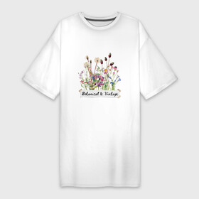 Платье-футболка хлопок с принтом Botanical  Vintage Ботаника Винтаж Цветы в Курске,  |  | botanical | vintage | ботаническая иллюстрация | винтаж | винтажная иллюстрация | винтажный | растения | цветы