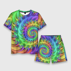 Мужской костюм с шортами 3D с принтом Красочная фрактальная спираль  Узор  Colorful fractal spiral  Pattern в Курске,  |  | Тематика изображения на принте: abstraction | color | neon | pattern | spiral | абстракция | неон | спираль | узор | цвет
