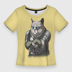 Женская футболка 3D Slim с принтом Сер Рыцарь Грумпи Кот в Курске,  |  | cat | grumpy | knight | skerim | воин | дракон | королевство | кот | кошка | рыцарь | скайрим
