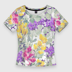 Женская футболка 3D Slim с принтом Цветы Красочный Луговой Узор в Курске,  |  | flowers | букет | природа | растение | флора | цветы