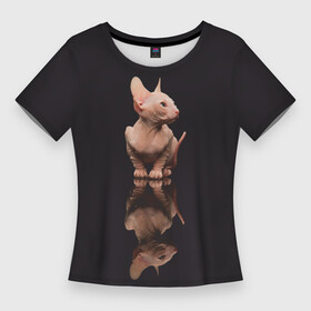 Женская футболка 3D Slim с принтом Милый котенок сфинкса в Курске,  |  | животное | кот | котенок | котэ | лысая кошка | лысый | сфинкс