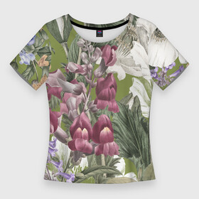 Женская футболка 3D Slim с принтом Цветы Ностальгический Весенний Узор в Курске,  |  | flowers | букет | природа | растение | флора | цветы