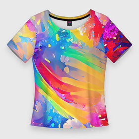 Женская футболка 3D Slim с принтом Радужный рисунок в Курске,  |  | bright | colors | funny | multicoloured | positive | rainbow | summer | абстракция | веселый | забавный | краски | красочный | лето | насыщенный | позитив | радостный | радуга | разноцветный | сочный | фееричный | цвета | яркий