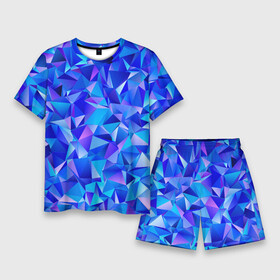 Мужской костюм с шортами 3D с принтом СИНЕ ГОЛУБЫЕ полигональные кристаллы в Курске,  |  | бирюзовый | волшебный | драгоценные камни | оптическая иллюзия | синий | текстура | узор