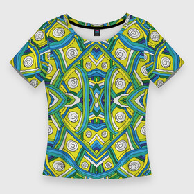 Женская футболка 3D Slim с принтом Абстракция. Разноцветный калейдоскоп, черные линии в Курске,  |  | абстрактный | абстракция | вектор | векторная графика | желтый | зеленый | искусство | красочный | линер | линии | маркер | обводка | полосы | разноцветный | разноцветный калейдоскоп