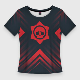 Женская футболка 3D Slim с принтом Красный Символ Brawl Stars на темном фоне со стрелками в Курске,  |  | brawl | brawl stars | logo | stars | бравл | игра | игры | лого | логотип | ромб | символ | старс
