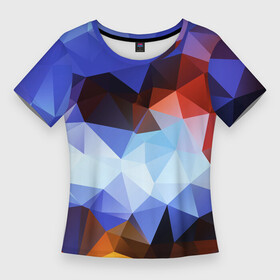 Женская футболка 3D Slim с принтом Абстрактный цветной узор из треугольников  Abstract colored triangle pattern в Курске,  |  | abstraction | color | pattern | triangle | абстракция | треугольник | узор | цвет