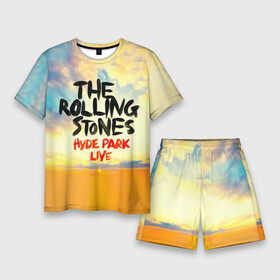 Мужской костюм с шортами 3D с принтом Hyde Park Live  The Rolling Stones в Курске,  |  | the rolling stones | бродяги | вольные странники | катящиеся камни | кит ричардс | мик джаггер | рок группа | рок н ролл | ролинг стоун | роллинг стоунс | рон вуд | стоунз | чарли уоттс