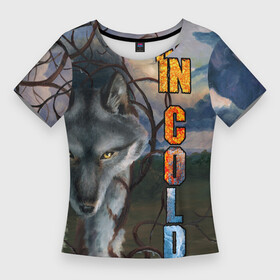 Женская футболка 3D Slim с принтом IN COLD wolf with logo в Курске,  |  | cold | in | in cold | incold | kemerovo | metal | rock | wolf | в холоде | волк | волчий | волчье | дождь | кемерово | метал | металл | рок | солнышко