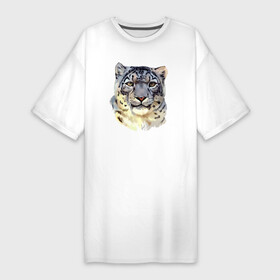 Платье-футболка хлопок с принтом Снежный Леопард (барс) в Курске,  |  | leopard | panthera | panthera pardus | барс | гепард | голова | животное | зверь | кошачие | кошачий | крупная кошка | лео | леопард | леопарды | пантера | пятнистый | хищник | ягуар