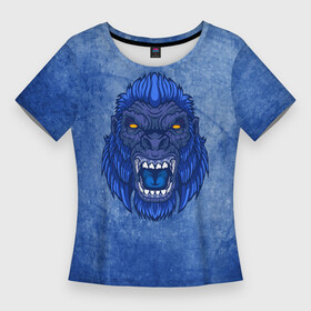 Женская футболка 3D Slim с принтом Галактическая горилла в Курске,  |  | бигфут | гневный | голова | гордый | горилла | гримаса | дикий | животное | зверь | злой | йети | монстр | мощный | мощь | обезьяна | опасный | примат | разгневанный | сердитый | сила | синий