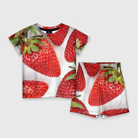 Детский костюм с шортами 3D с принтом strawberries в Курске,  |  | strawberries | еда | клубника | красный | лето | ростислав удача | сад | ягоды