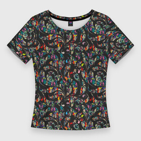 Женская футболка 3D Slim с принтом Разноцветная абстракция Black в Курске,  |  | abstract | абстракция | бутоны | геометрия | калейдоскоп | классика | линии | паттерн | текстура | текстурные  узоры | узор | узоры | цветы