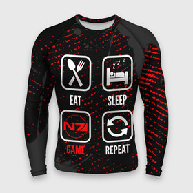 Мужской рашгард 3D с принтом Eat, Sleep, Mass Effect, Repeat в Курске,  |  | eat sleep repeat | effect | logo | paint | брызги | игра | игры | краска | лого | логотип | масс | символ | эффект