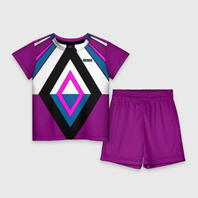 Детский костюм с шортами 3D с принтом Геометрические фигуры в бордовых и розовый тонах с надписью спорт в Курске,  |  | geometric shapes | бордовый | геометрия | полосы | пурпурный | ромбы | спорт