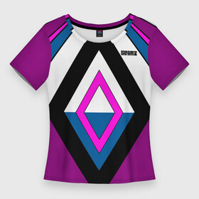 Женская футболка 3D Slim с принтом Геометрические фигуры в бордовых и розовый тонах с надписью спорт в Курске,  |  | geometric shapes | бордовый | геометрия | полосы | пурпурный | ромбы | спорт