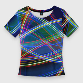 Женская футболка 3D Slim с принтом Разноцветные неоновые линии  Абстракция  Multicolored neon lines  Abstraction в Курске,  |  | abstraction | color | composition | line | neon | абстракция | композиция | линия | неон | цвет