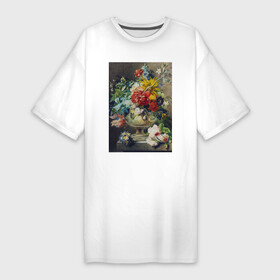 Платье-футболка хлопок с принтом Bouquet of Flowers in a Vase (Букет цветов) в Курске,  |  | букет | винтаж | живопись | картина | классика | насекомые | пейзаж | природа | роза | цветочный | цветы