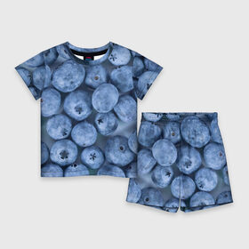 Детский костюм с шортами 3D с принтом Голубика  фон в Курске,  |  | голубика | лето | патерн | поляна | текстура | фон | фруктовые | фрукты | ягода | ягодв | ягодные