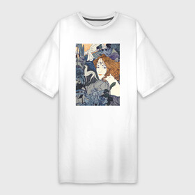 Платье-футболка хлопок с принтом Retour (Портрет девушки) в Курске,  |  | букет | винтаж | горы | девушка | картина | классика | пейзаж | портрет | природа | роза | цветы