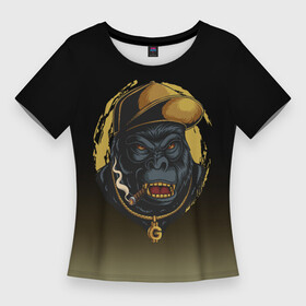 Женская футболка 3D Slim с принтом Hip hop Gorilla в Курске,  |  | gorilla | hip hop | rap | горилла | обезьяна | рэпер