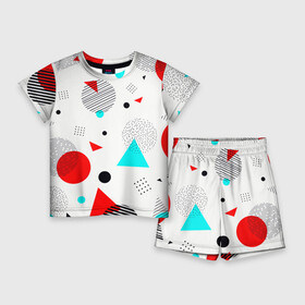 Детский костюм с шортами 3D с принтом GEOMETRIC FIGURED INTERLACING в Курске,  |  | абстрактный | белый | вектор | геометрический | графический | зеленый | красочный | линии | розовый | синий | треугольники | узор | цвет | черный