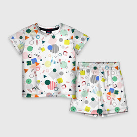 Детский костюм с шортами 3D с принтом MULTICOLORED GEOMETRIC SHAPES в Курске,  |  | абстрактный | белый | вектор | геометрический | графический | зеленый | красочный | линии | оранжевый | розовый | синий | треугольники | узор | формы | цвет | черный