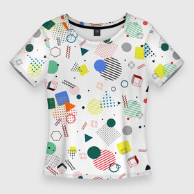 Женская футболка 3D Slim с принтом MULTICOLORED GEOMETRIC SHAPES в Курске,  |  | абстрактный | белый | вектор | геометрический | графический | зеленый | красочный | линии | оранжевый | розовый | синий | треугольники | узор | формы | цвет | черный