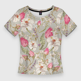 Женская футболка 3D Slim с принтом Цветы Ностальгические Белые Лилии в Курске,  |  | flowers | букет | лелии | природа | растение | флора | цветы