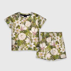 Детский костюм с шортами 3D с принтом Цветы Лилии и Астры в Курске,  |  | flowers | астры | букет | лилии | природа | растение | флора | цветы