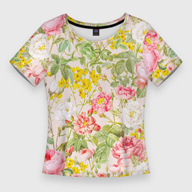 Женская футболка 3D Slim с принтом Цветы Летнии Английские Розы в Курске,  |  | flowers | букет | природа | растение | розы | флора | цветы
