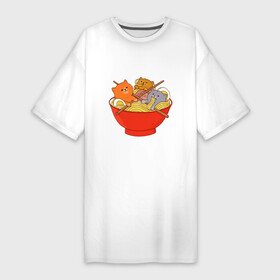 Платье-футболка хлопок с принтом THREE CATS EATING NOODLES в Курске,  |  | spaghetti | вкусная | домашние животные | еда | лапша | любимая | спагетти | чашка