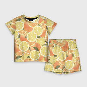 Детский костюм с шортами 3D с принтом Летние Апельсины в Курске,  |  | fruits | lemons | oranges | summer | апельсины | лето | лимоны | фрукты