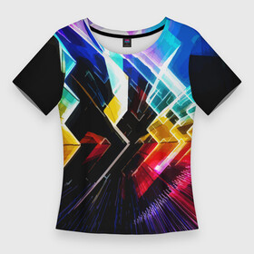 Женская футболка 3D Slim с принтом Неоновая молния  Абстракция  Neon Lightning  Abstraction в Курске,  |  | abstraction | fashion | lightning | neon | vanguard | абстракция | авангард | мода | молния | неон